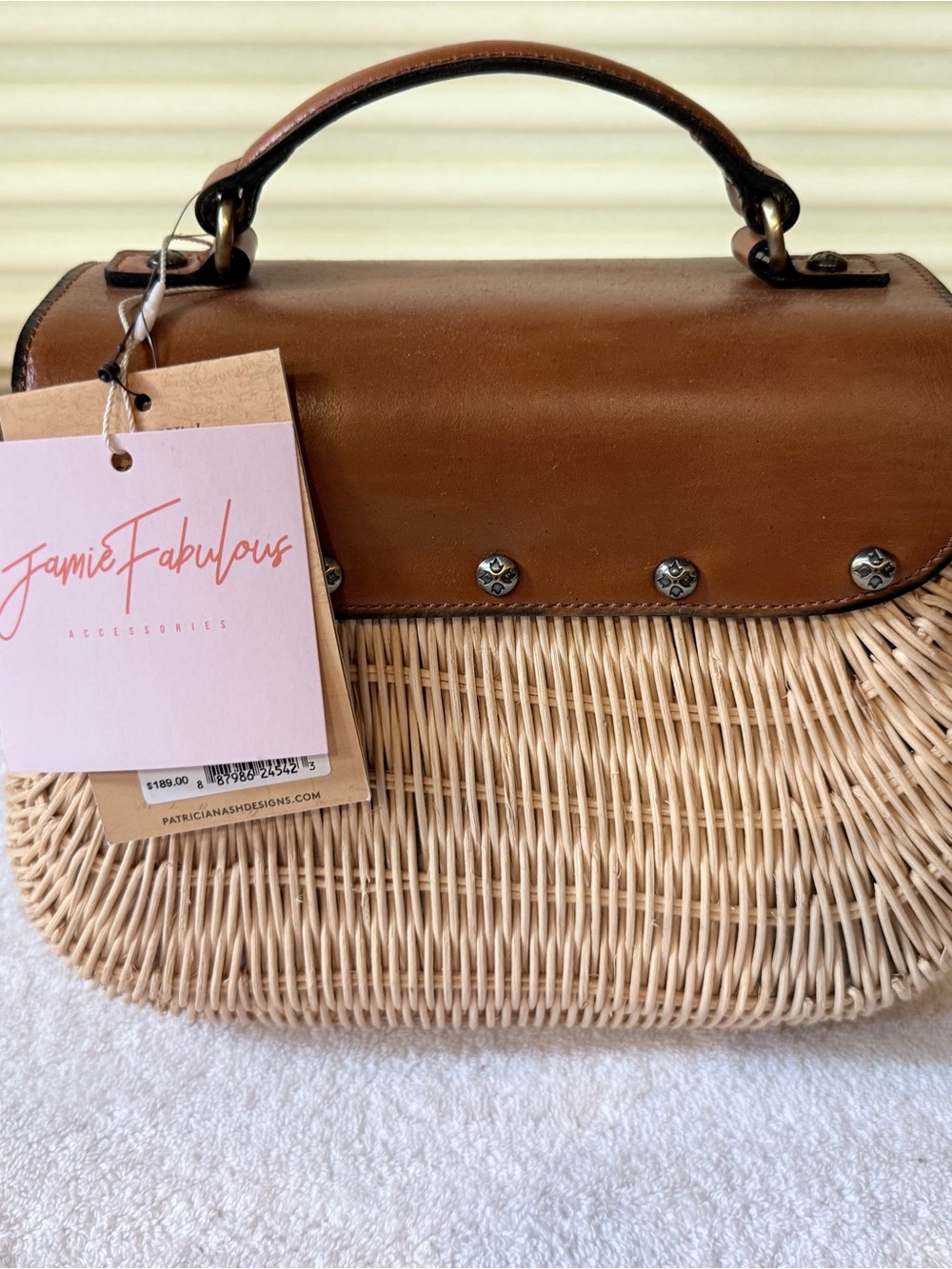 Patricia Nash Brown Leather & Natural Wicker Top-Handle Satchel - Picture 3 of 11